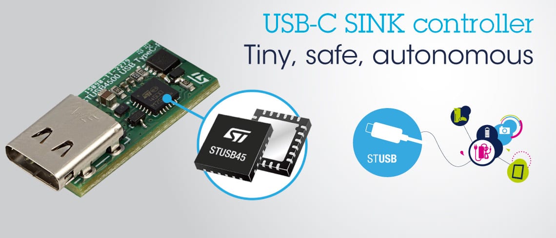 A USB stick with the STUSB4500 sink-only controller